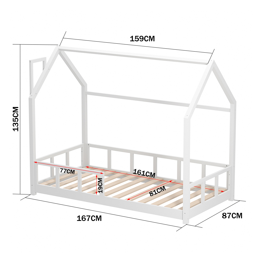 Living and Home Kids Pine Wood House Bed Frame Image 9