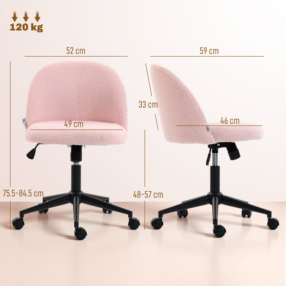 Portland Light Pink Teddy Fleece Height Adjustable Swivel Office Chair Image 9