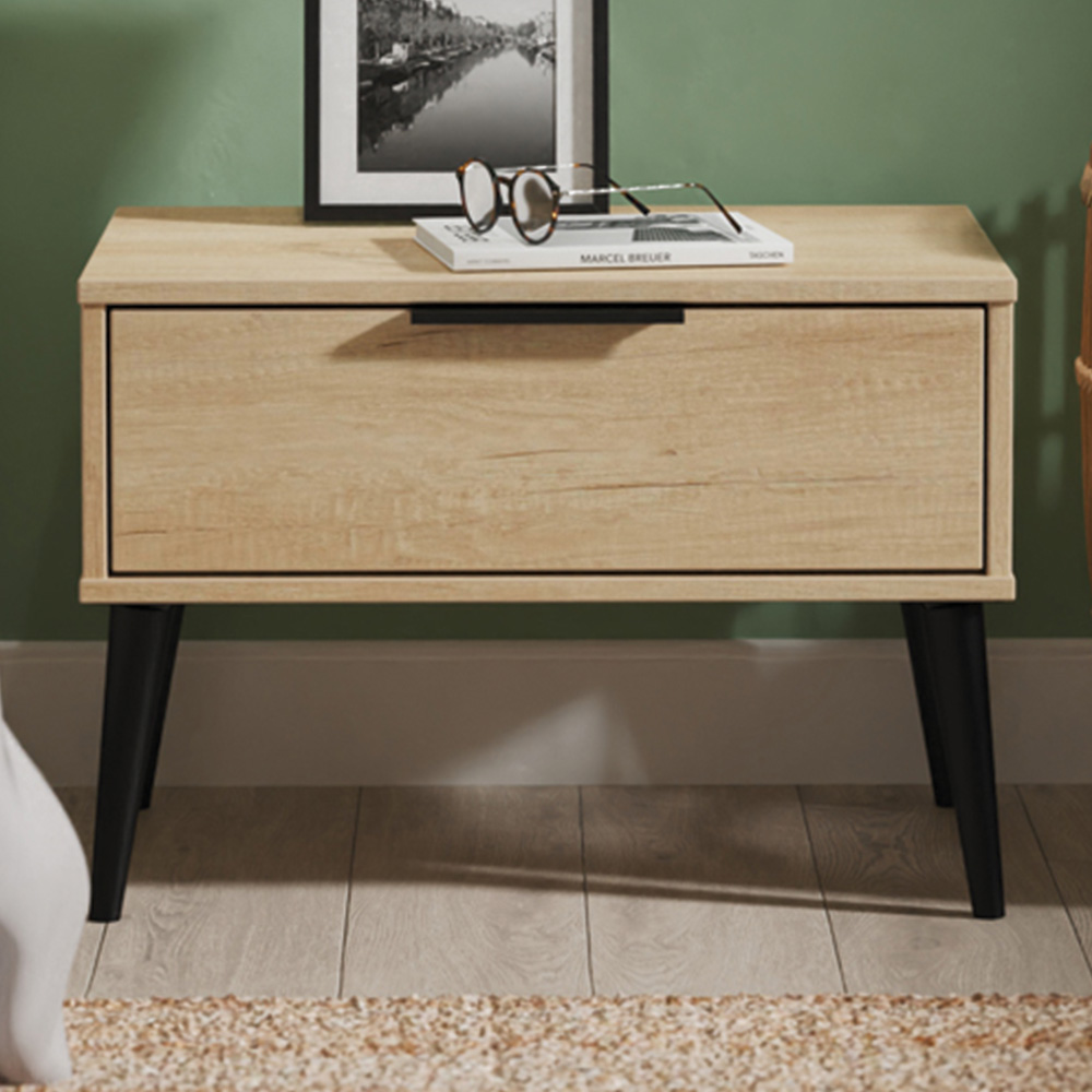 Crowndale Hong Kong Single Drawer Nebraska Oak Wide Side Table Ready Assembled Image 1