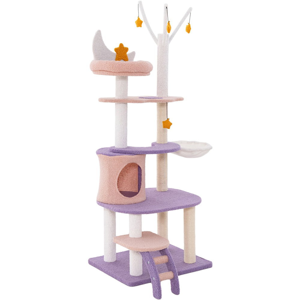 Costway Purple Multi Level Cat Tower with Sisal Covered Scratching Posts Image 1