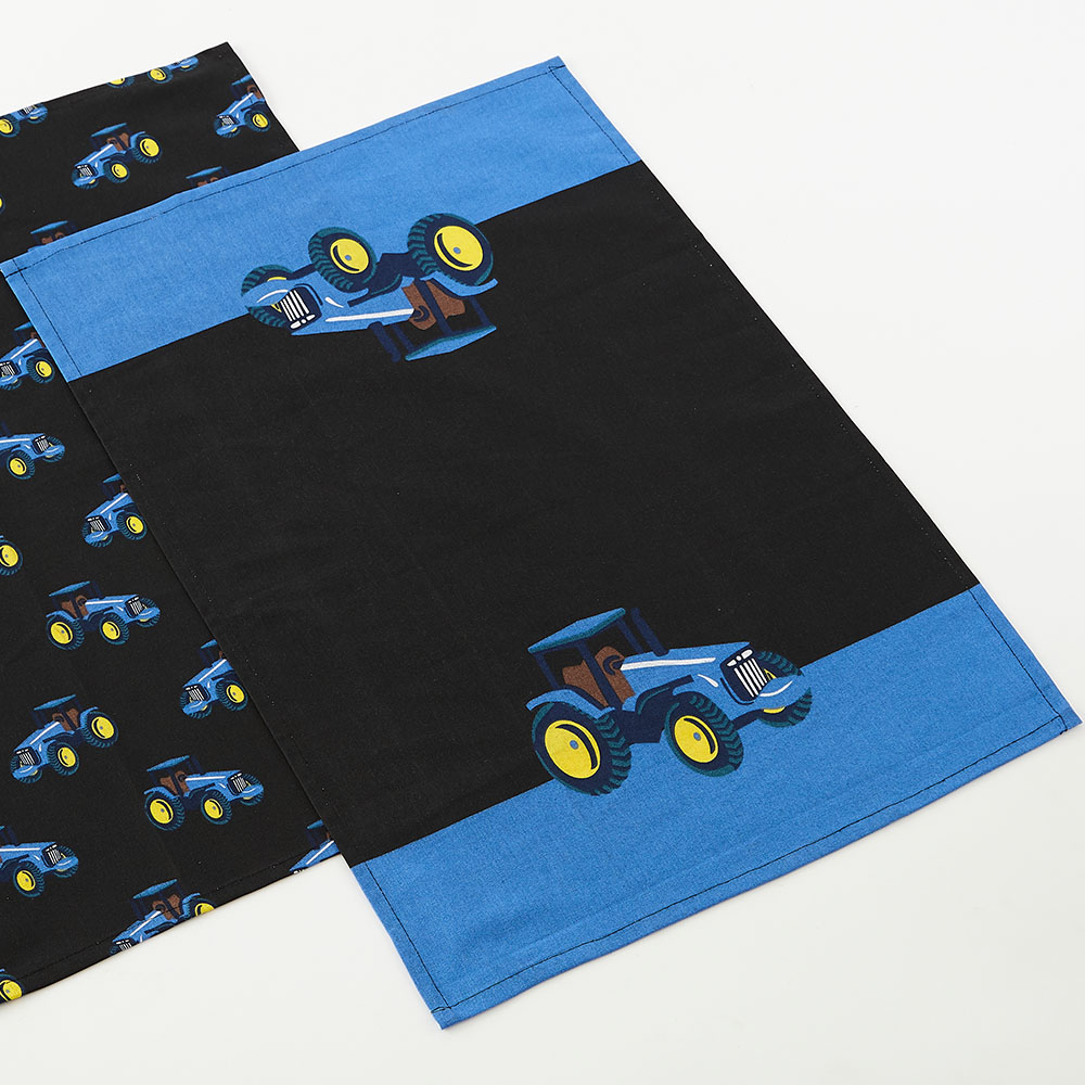 Highlands Homeware Bernie Tractor Blue Tea Towels 2 Pack Image 2