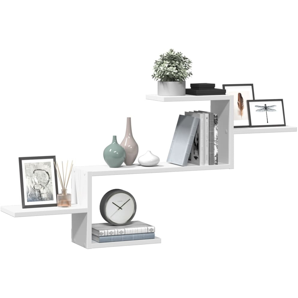 vidaXL 5 Shelf White Floating Wall Shelf Image 2