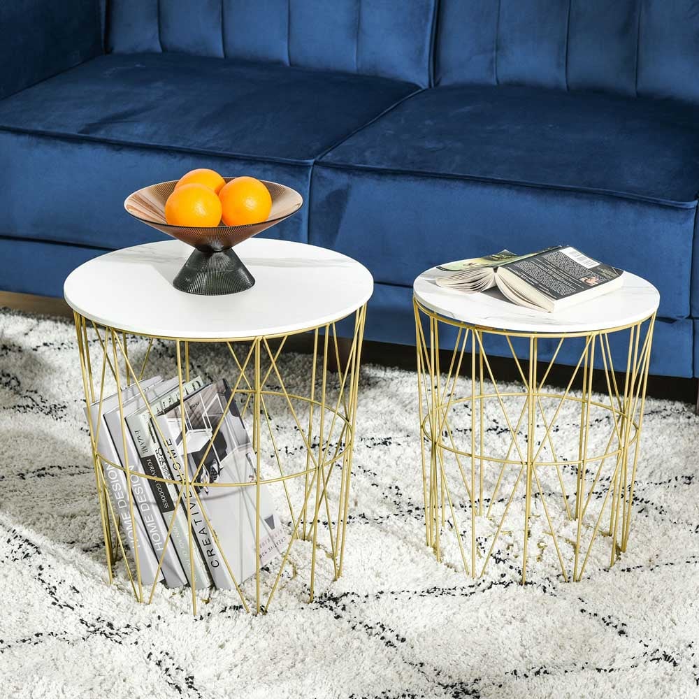 Portland White Wired Nest of Tables Set of 2 Image 1