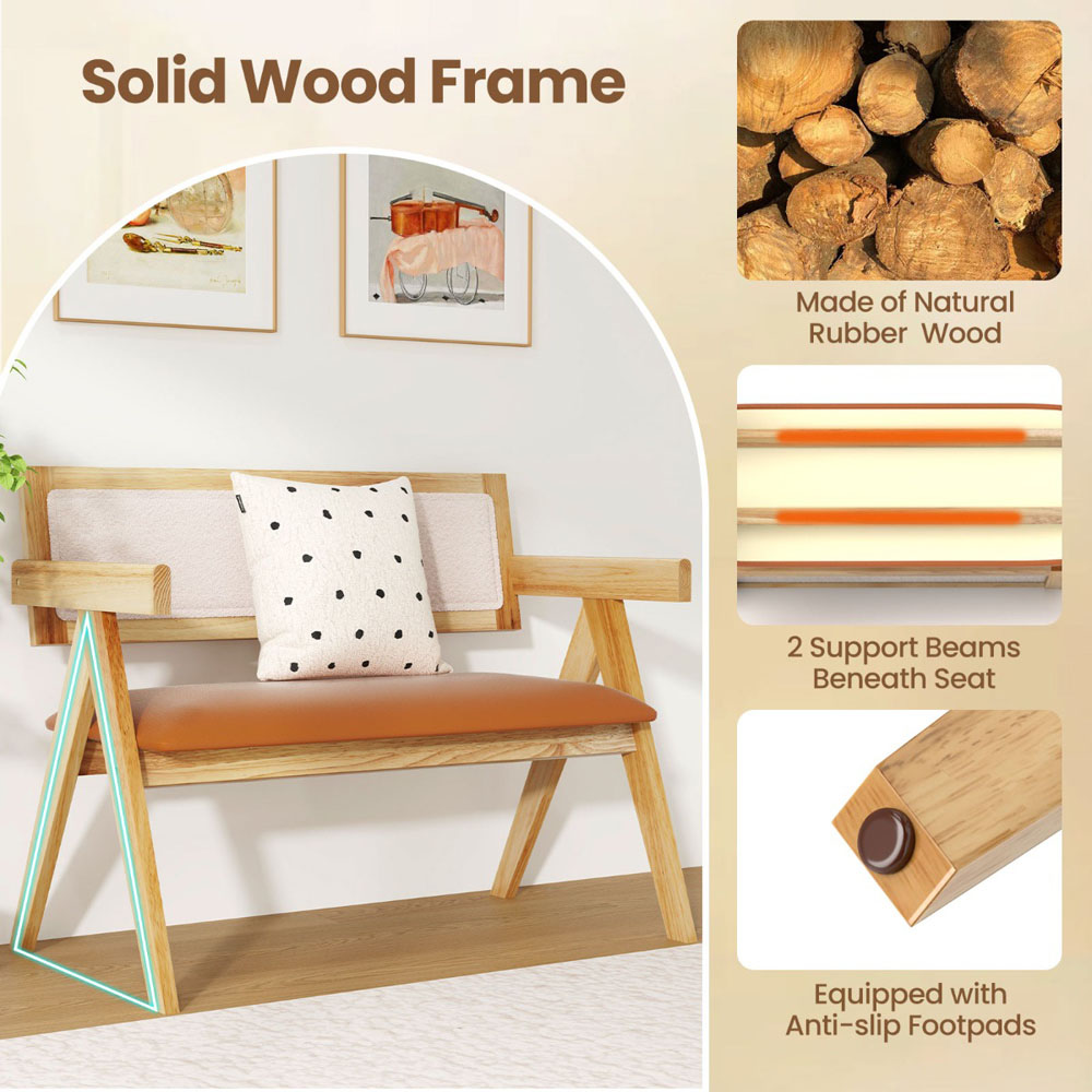 Costway 2 Seater Rubber Wood Dining Bench Natural Image 8