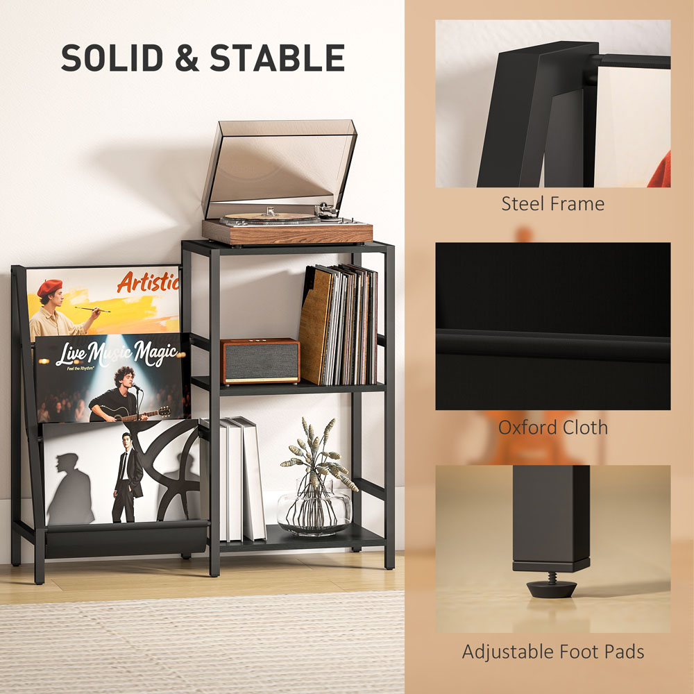 HOMCOM 3-Tier Black Record Player Stand Image 7