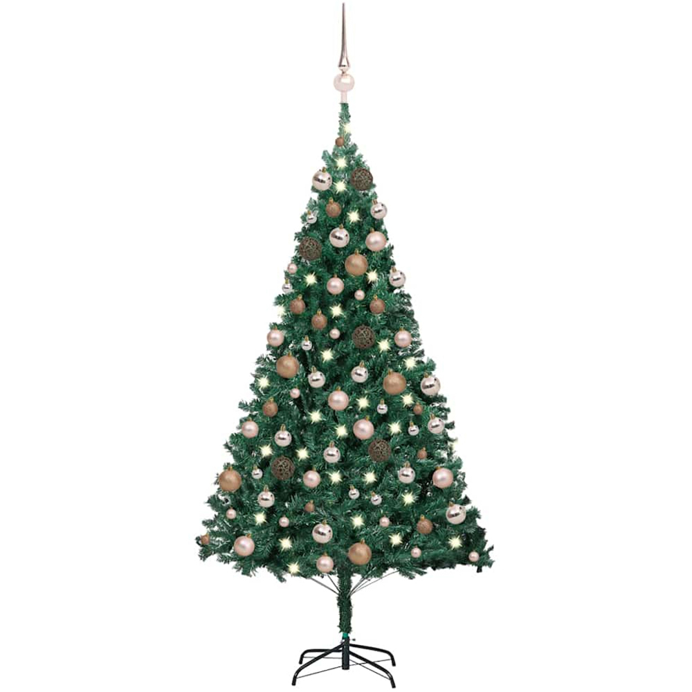 vidaXL Green Artificial Christmas Tree with LEDs Rose Gold Decoration Ornaments 5ft Image 1