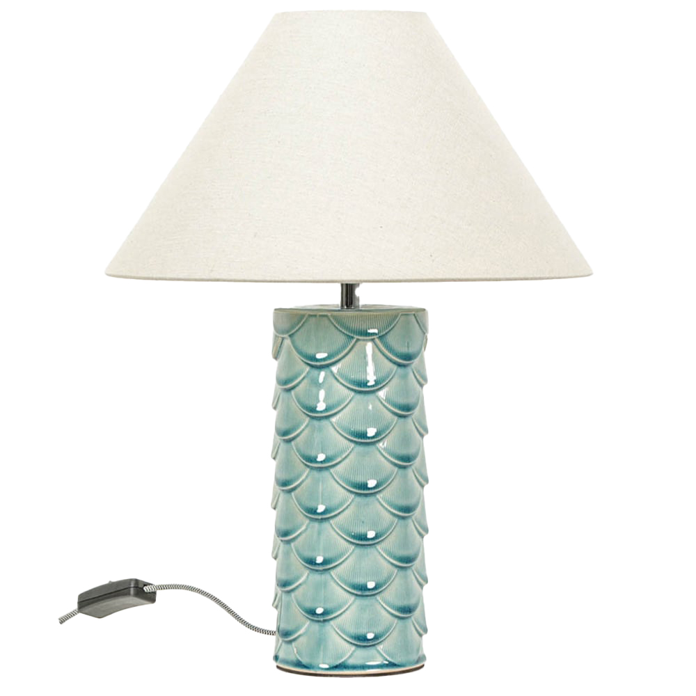 ValueLights Athena Teal and Natural Taper Shell Ceramic LED Table Lamp Image 1