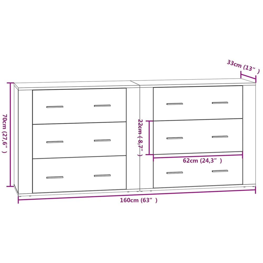 vidaXL 3 Drawer Smoked Oak Sideboard Set of 2 Image 9