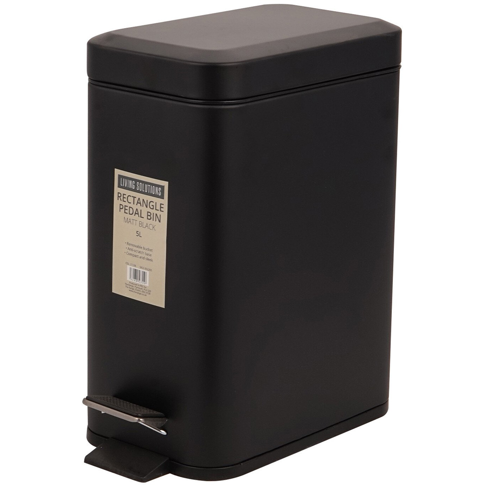Living Solutions Black Rectangle Pedal Bin 5L Image 6