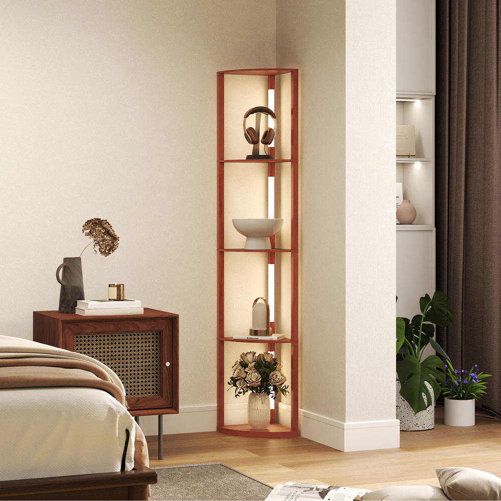 Portland 4 Shelf Brown Dimmable Warm White LED Corner Floor Lamp Image 2