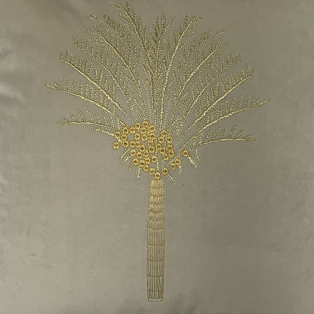 furn. Desert Palm Ivory Embroidered Velvet Cushion Image 3