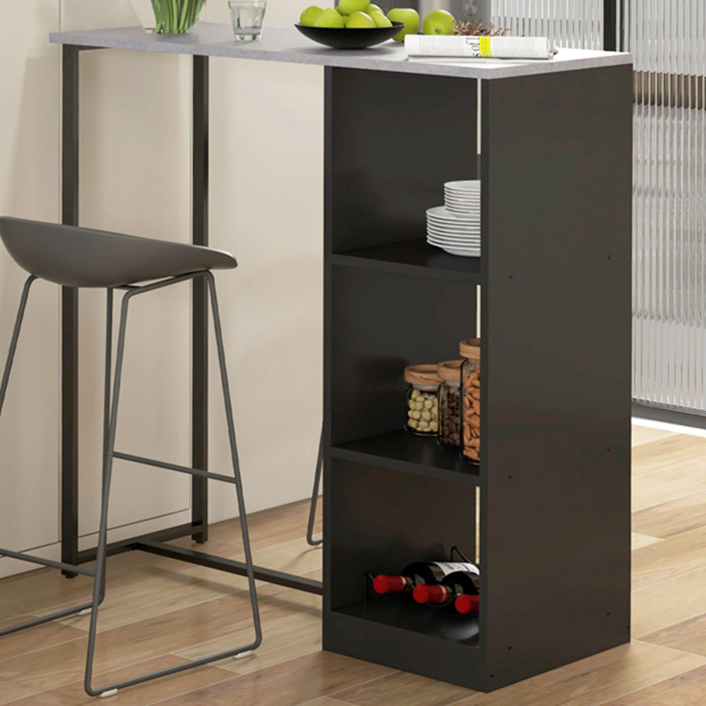 HOMCOM 3-Tier Black Breakfast Bar Table with Wine Rack Image 1