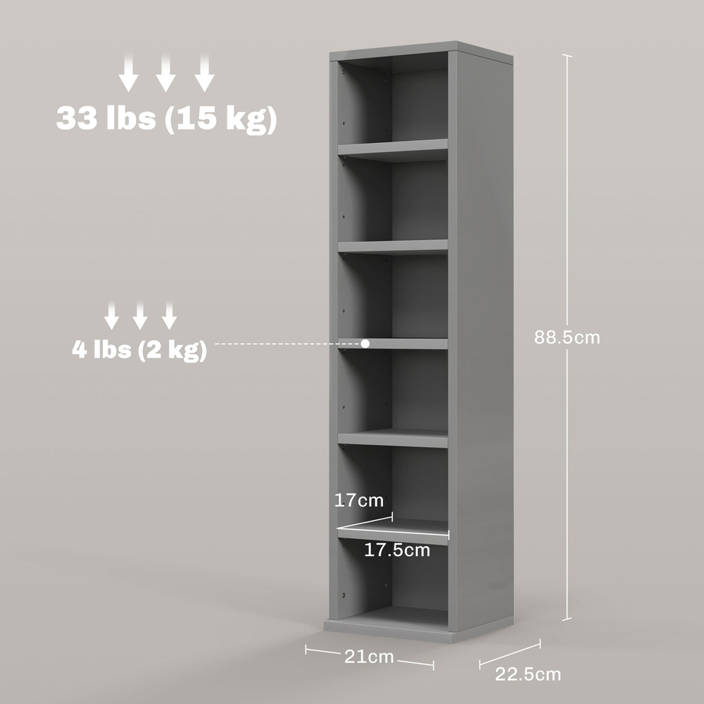 Portland 6 Shelf High Gloss Grey Adjustable CD Storage Unit Set of 2 Image 9