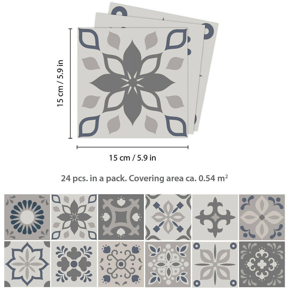 Walplus Palace Light Grey Moroccan Tile Sticker 24 Pack Image 6