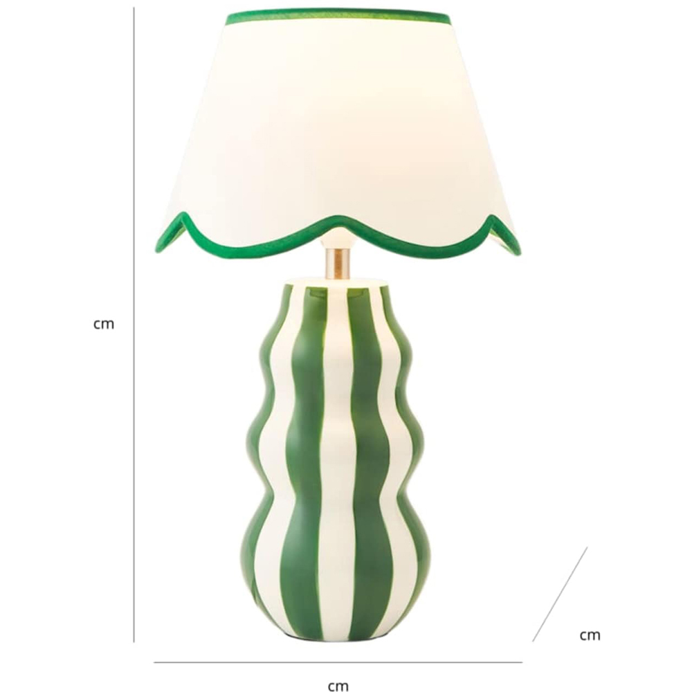 ValueLights Everie Scallop Shade Green Stripe Table Lamp with Bulb Image 8