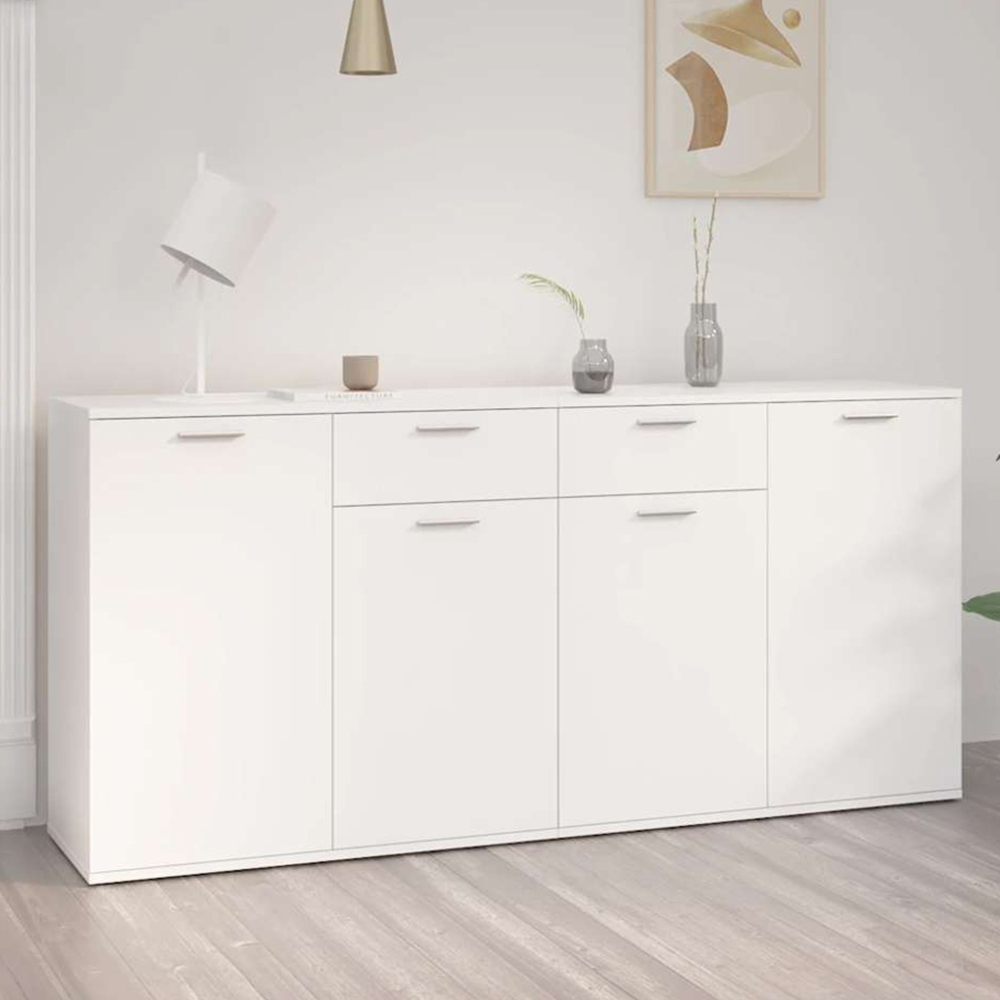 vidaXL 2 Door Single Drawer White Sideboard Set of 2 Image 1