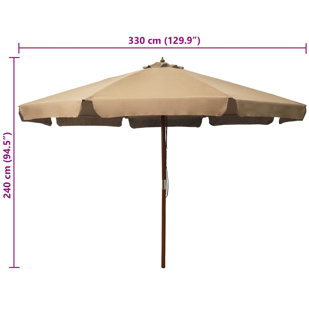 vidaXL Taupe Garden Parasol with Wooden Pole 3.3m Image 4