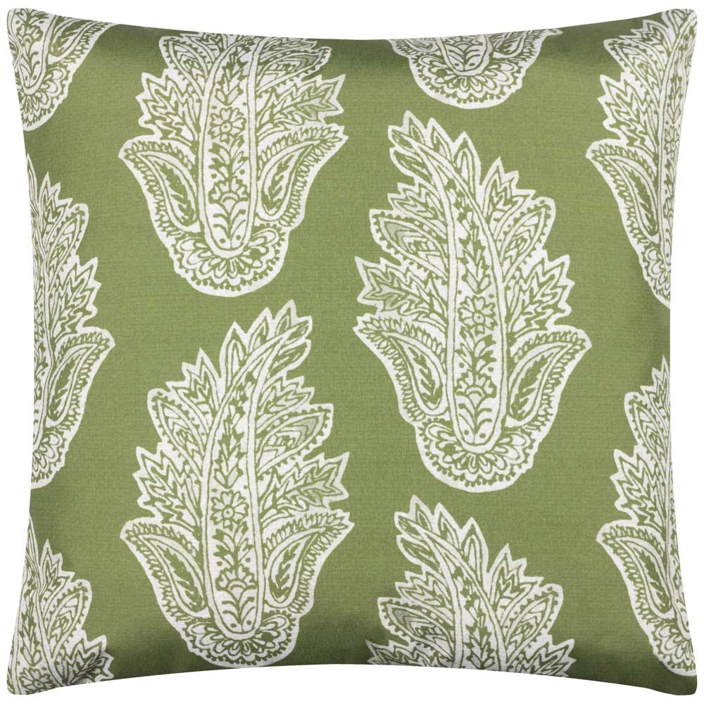 Paoletti Kalindi Olive Paisley Floral UV and Water Resistant Outdoor Cushion Image 1