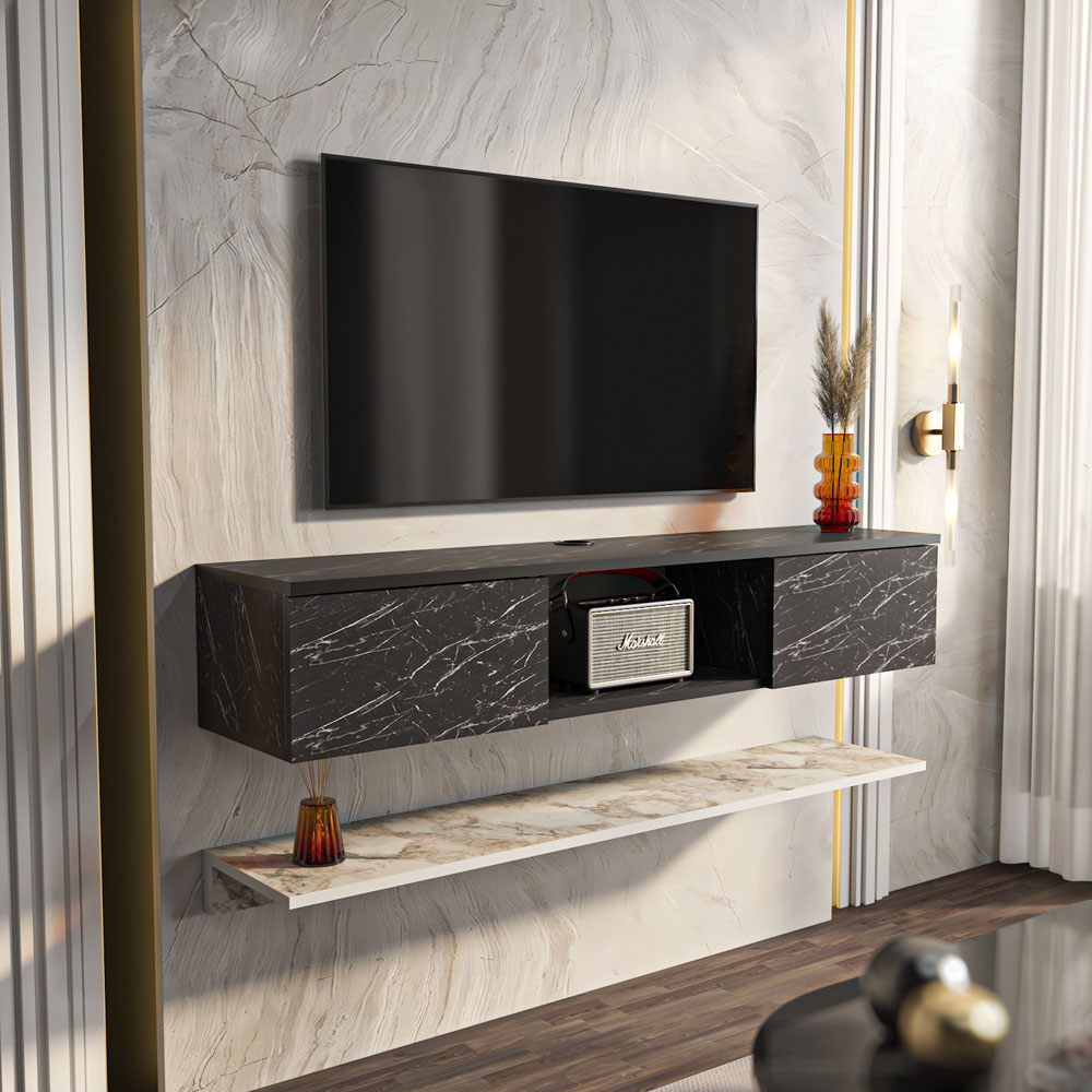 Decorotika Elia 2 Door Single Shelf Bendire and Ephesus Floating TV Unit with Wall Shelf Image 3