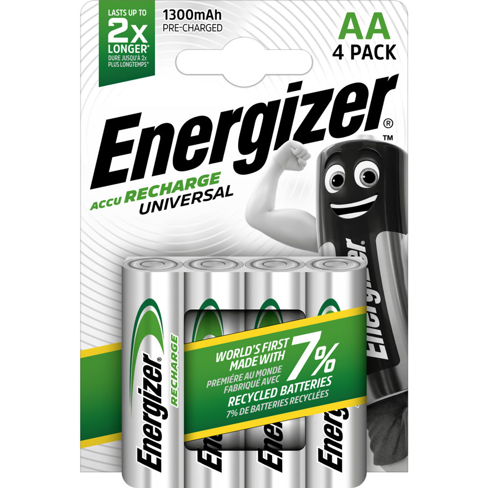 Energizer Universal AA 4 Pack 1300mAh Rechargeable Batteries Image 1