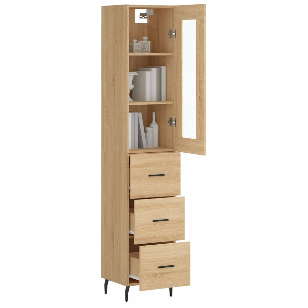 vidaXL Single Glass Door 3 Drawer Sonoma Oak Highboard Image 3