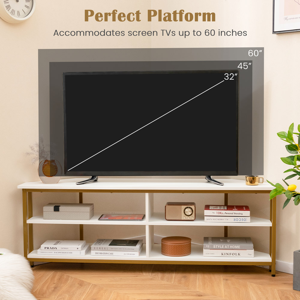 Costway 4 Shelf White Corner TV Unit with AC Outlet Image 4