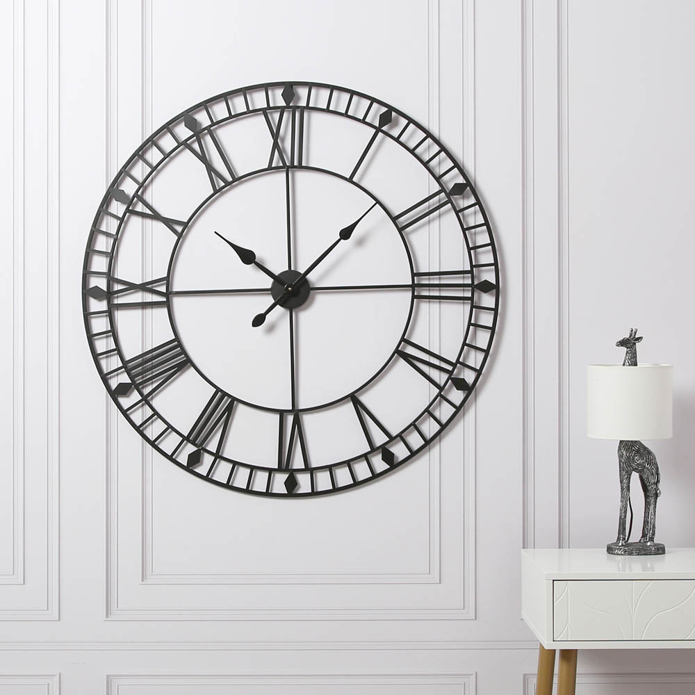 EOS Black Skeleton Wall Clock with Roman Numerals 100cm Image 2