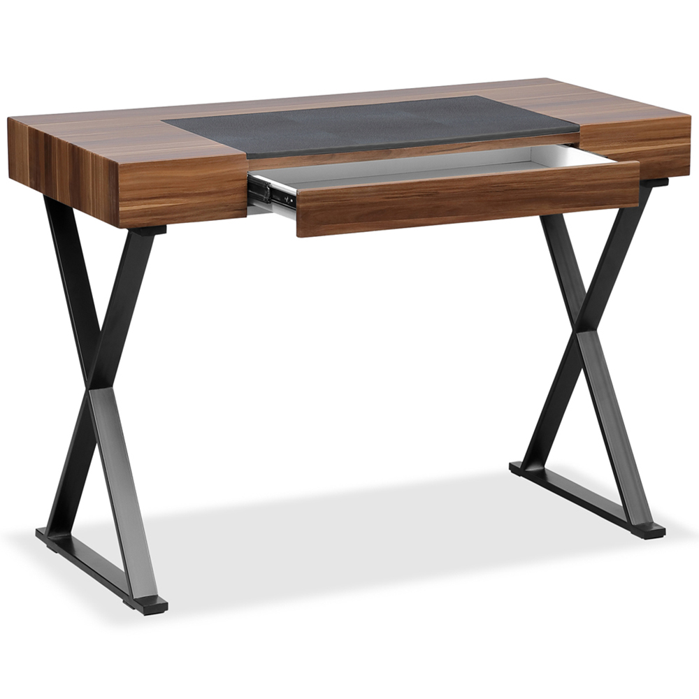 Centurion Supports Adonis Single Drawer Computer Desk with Leather Pad Matt Black and Walnut Image 3