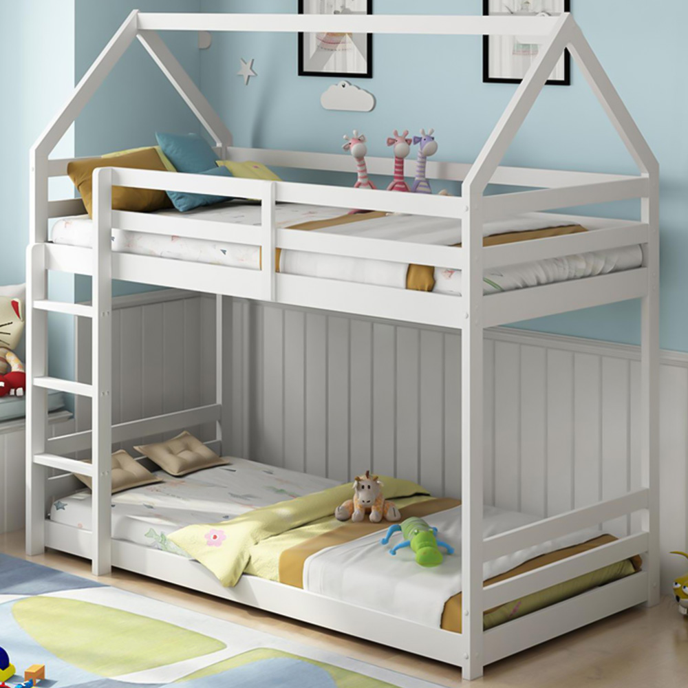 Portland White Wooden House Bunk Bed Image 1