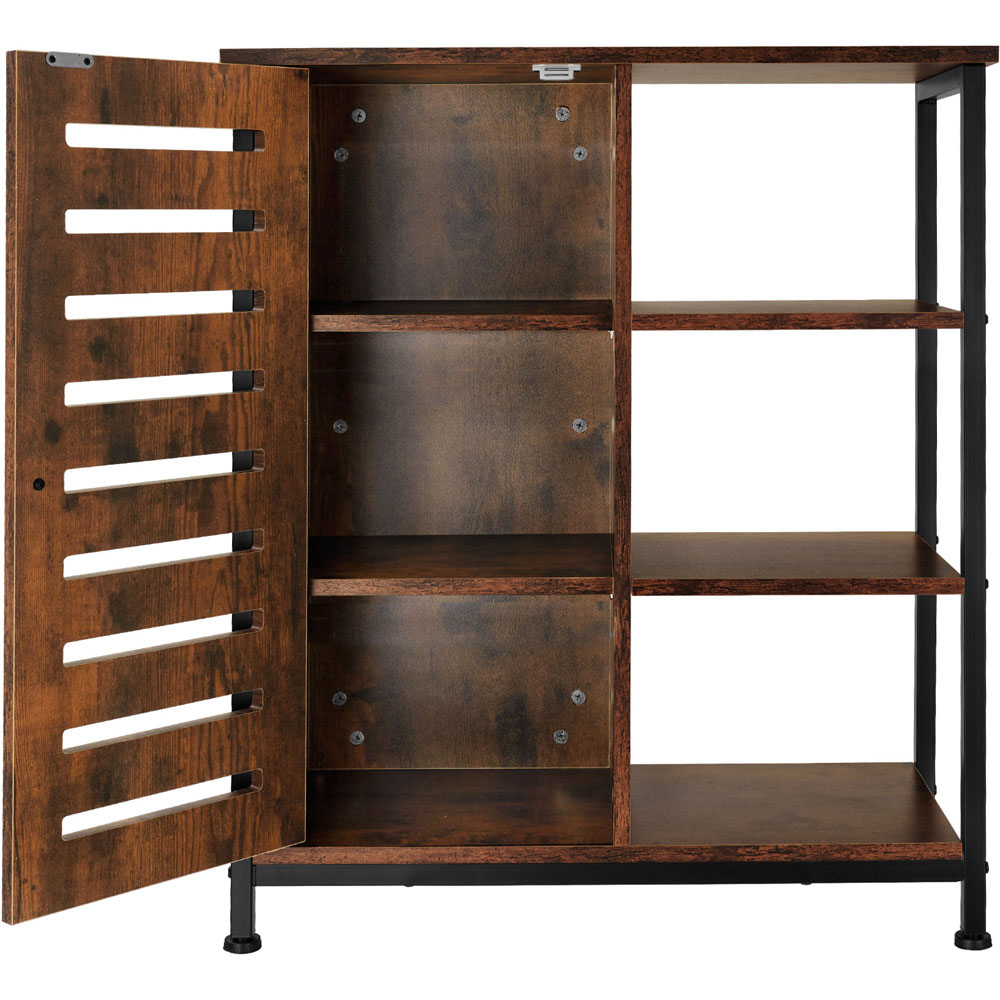tectake Runcorn Single Door 3 Shelf Dark Rustic Wooden Sideboard Image 4