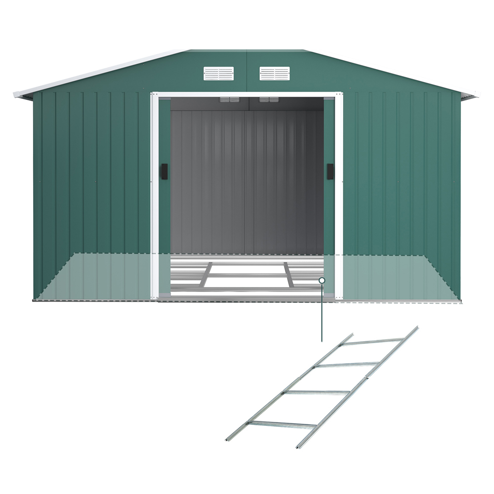 Outsunny 12.5 x 11.1ft Double Sliding Door Metal Storage Shed with Floor Foundation Image 6