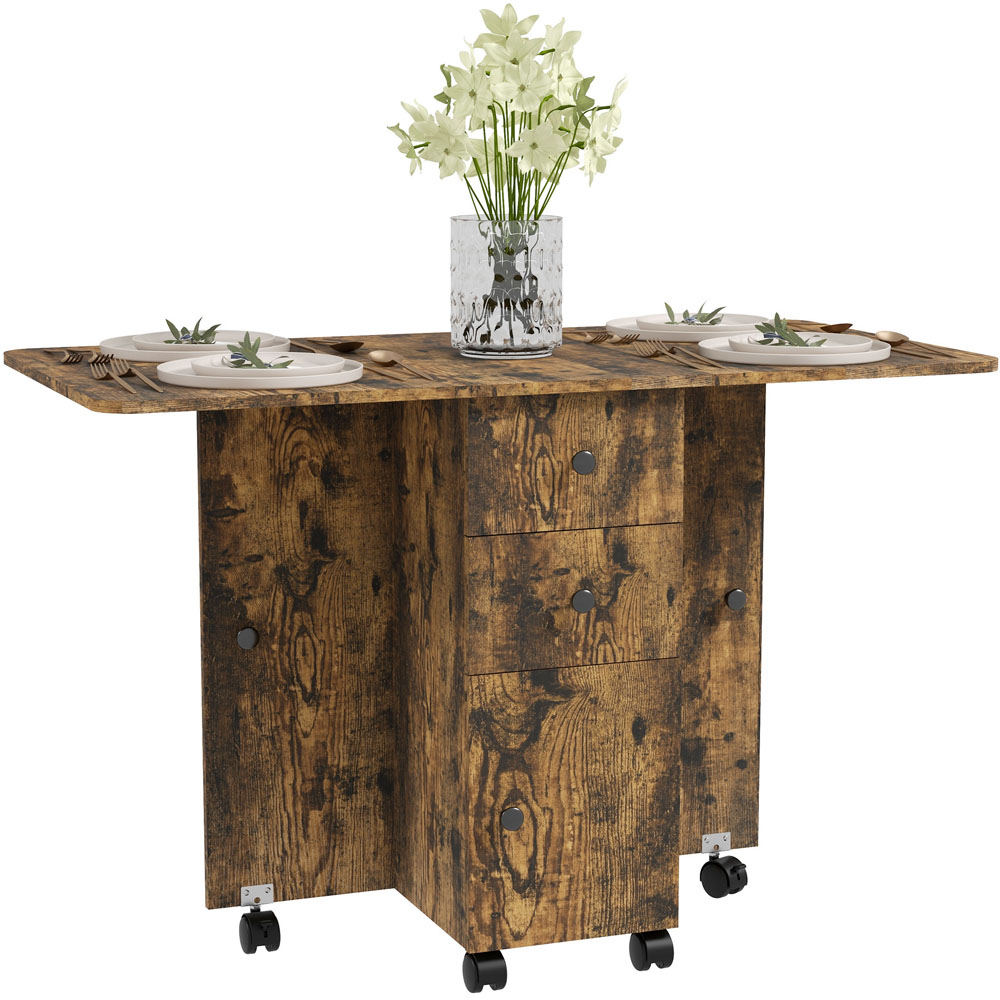 HOMCOM 6 Seater Rustic Brown Drop Leaf Dining Table Image 2