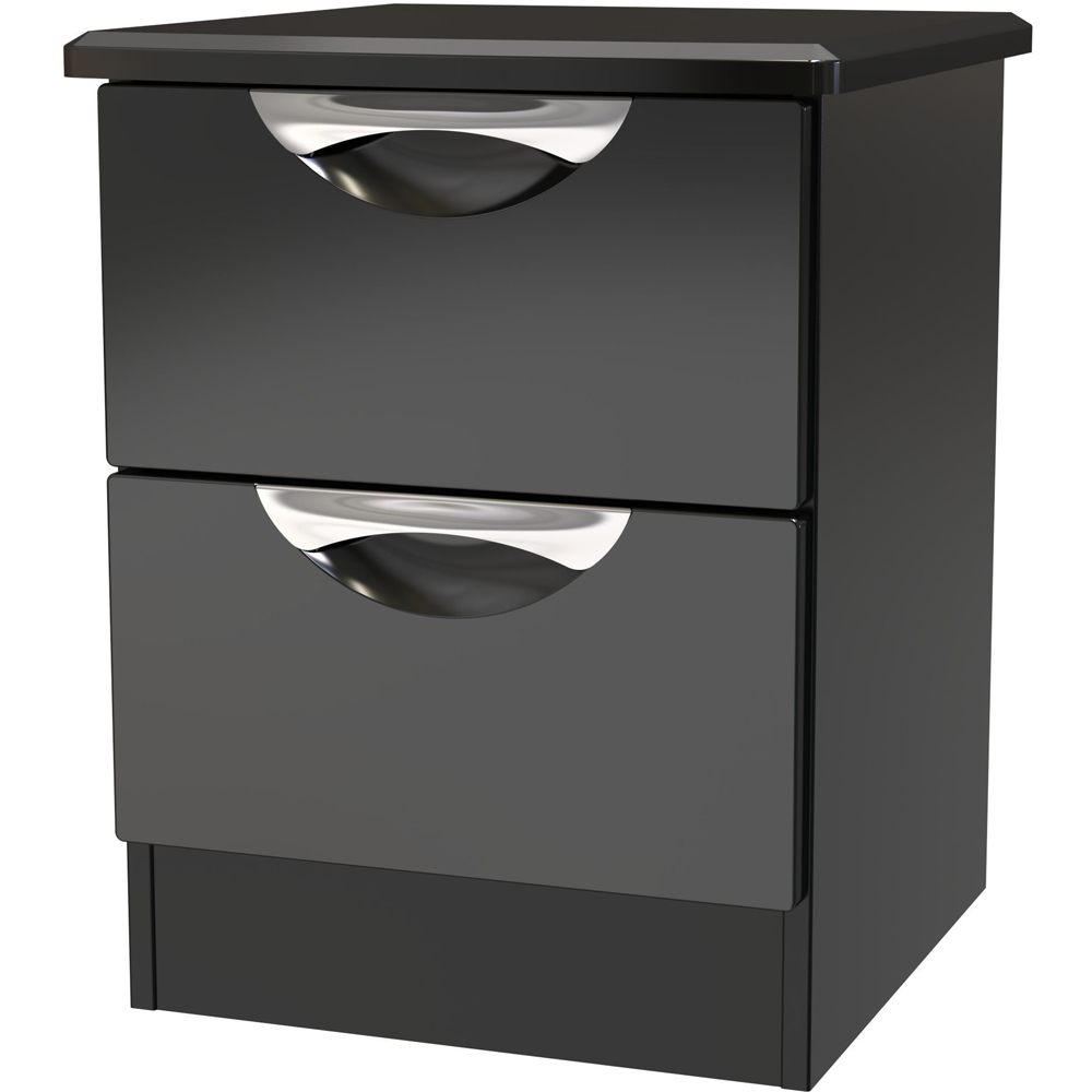Crowndale Camden 2 Drawer Black Gloss and Black Compact Bedside Cabinet Ready Assembled Image 3
