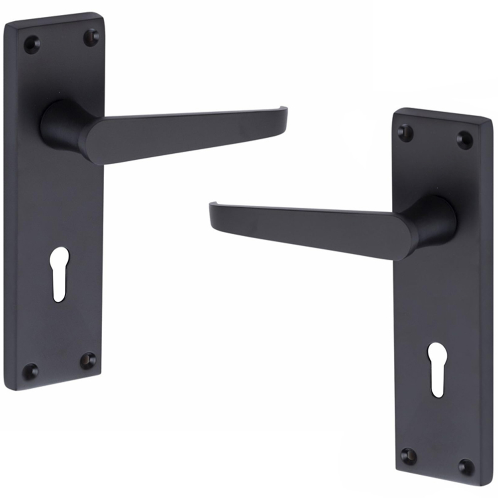 Golden Grace Victorian Straight Matt Black Handles and 3 Lever Lock Set Image 2