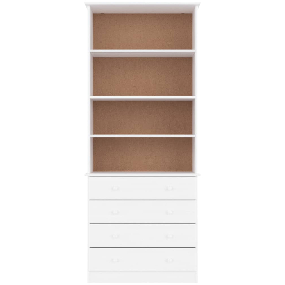 vidaXL 4 Drawer 4 Shelf White Pine Wood Bookcase Image 3
