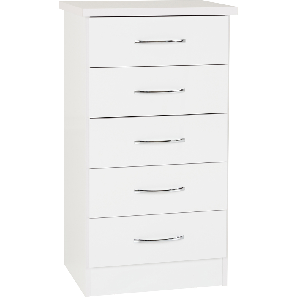 Seconique Nevada 5 Drawer White Gloss Narrow Chest of Drawers Image 2