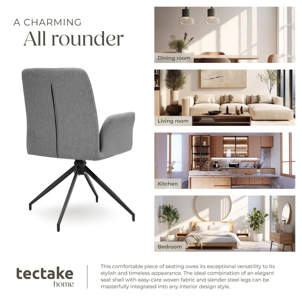 tectake Daya Set of 2 Anthracite Upholstered Swivel Chair Image 7