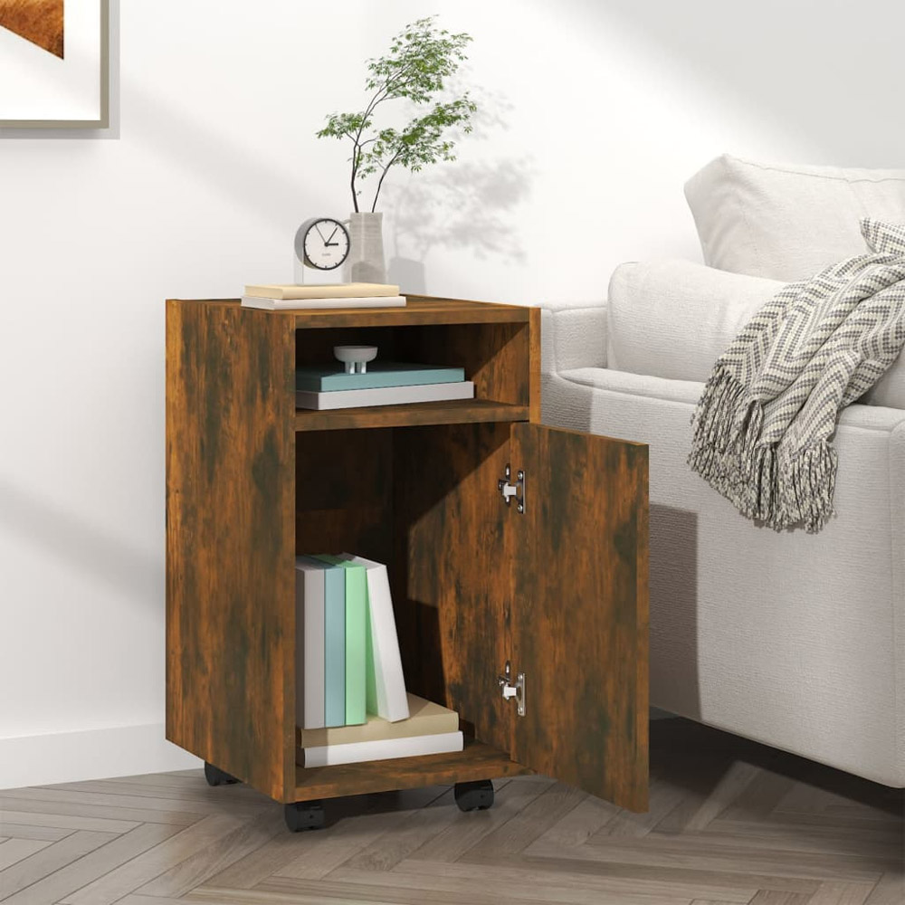 vidaXL Single Door Single Shelf Smoked Oak Rolling Side Cabinet Image 6