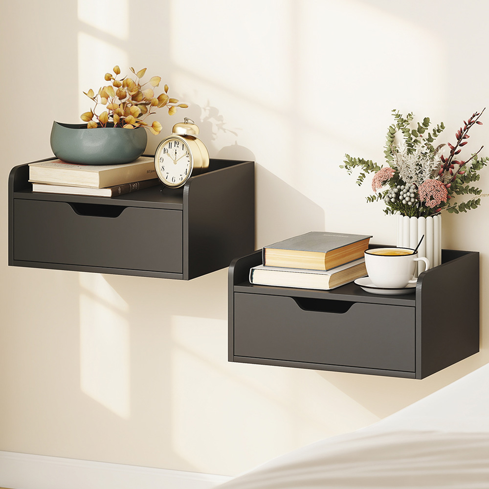 Portland Single Drawer Black Floating Nightstand Set of 2 Image 1