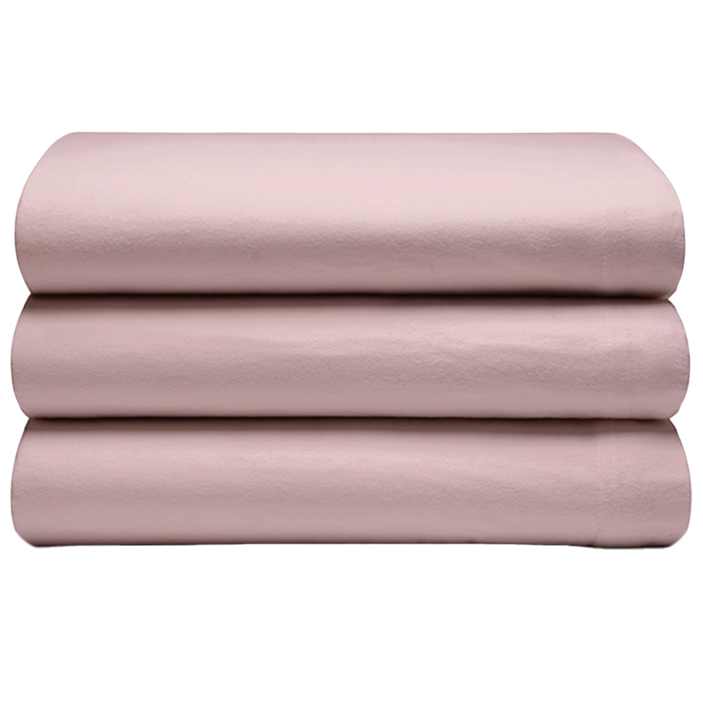 Serene Double Powder Pink Brushed Cotton Flat Bed Sheet Image 1