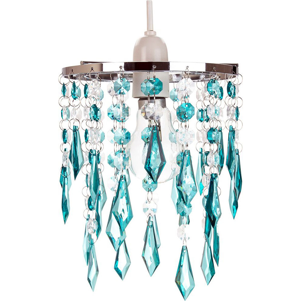 Happy Homewares Modern Waterfall Design Clear and Teal Acrylic Drops and Beads Pendant Shade Image 1