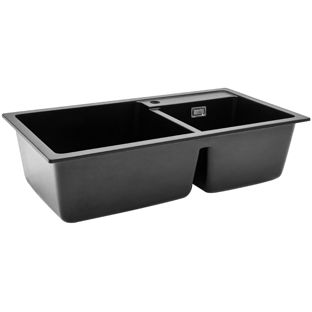 Living and Home Black Double Bowl Quartz Kitchen Sink 86 x 46cm Image 1