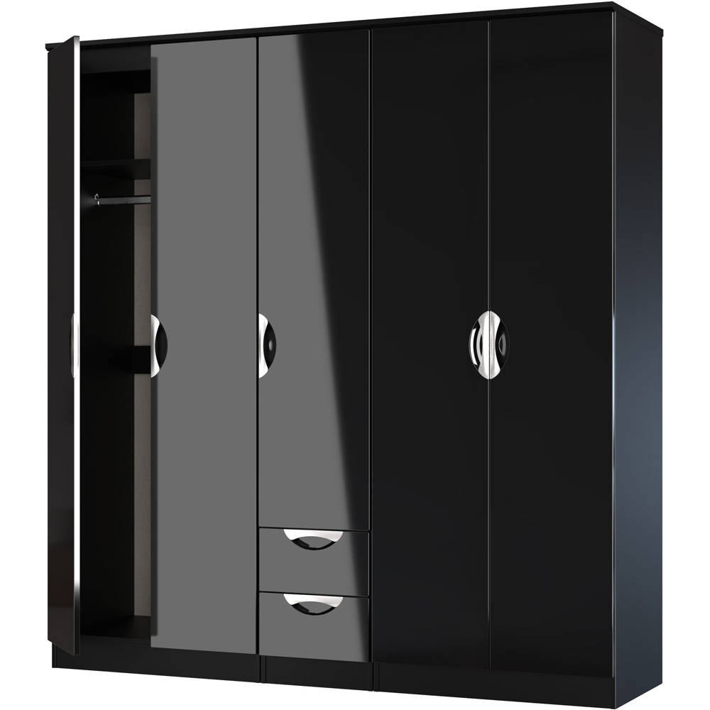 Crowndale Camden 5 Door 2 Drawer Black Gloss and Black Wardrobe Ready Assembled Image 5