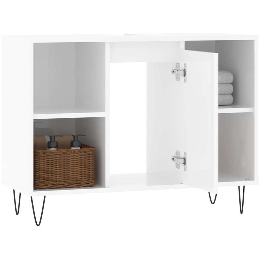 vidaXL Single Door 4 Open Shelf High Gloss White Bathroom Cabinet Image 4