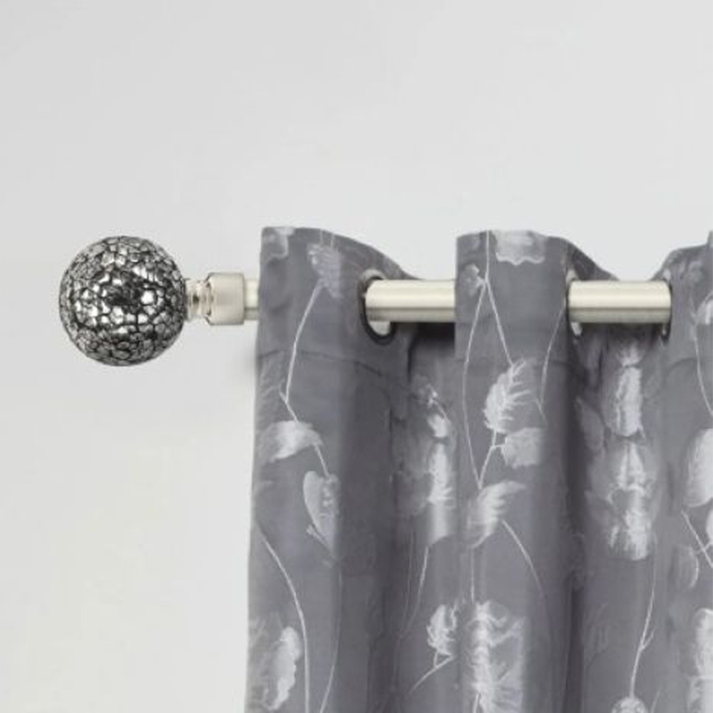 New Edge Blinds Mirrored 160-300cm Extendable Brushed Silver Eyelet Curtain Pole Set Image 2
