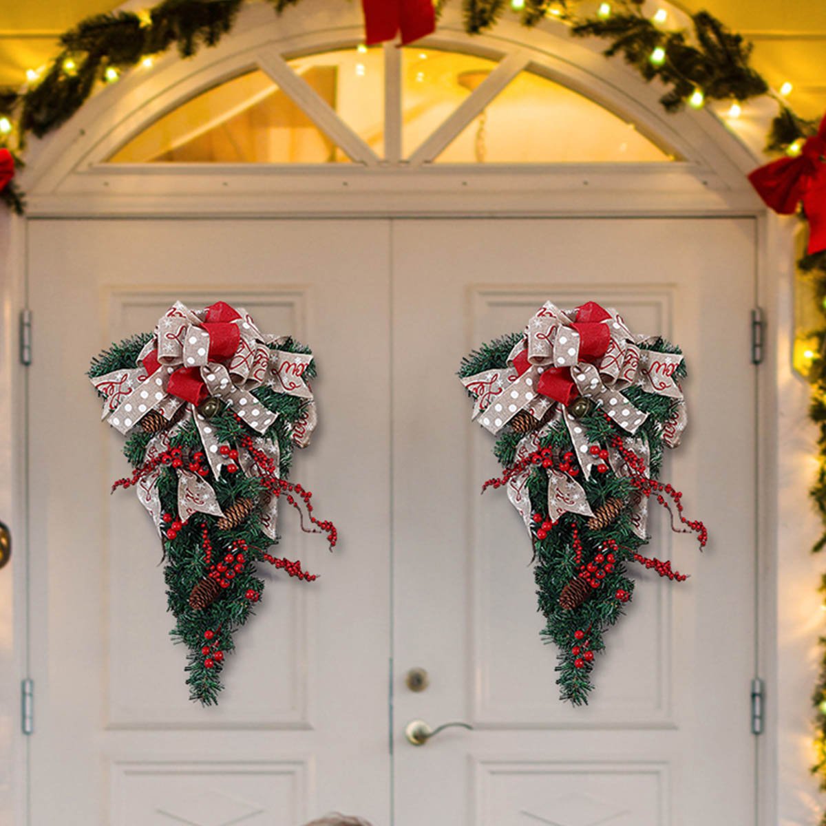 Living and Home Front Door Christmas Wreath with Bow 60cm Image 5