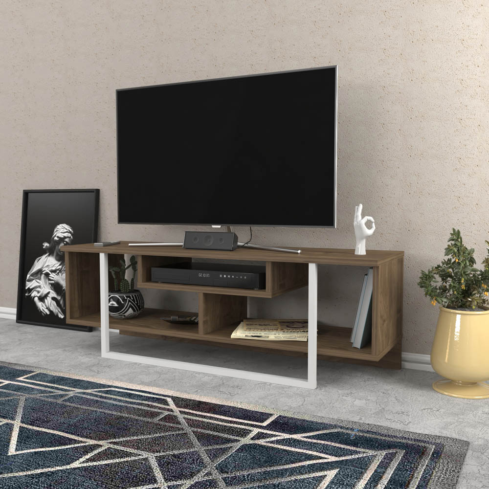 Decorotika Asal Walnut and White Wide TV Unit Image 5