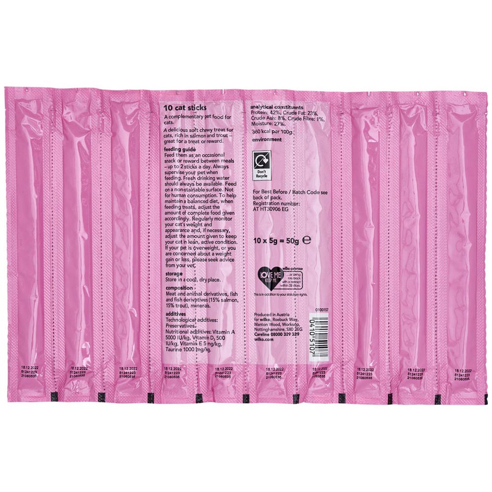 Wilko Salmon and Trout Cat Treat Sticks 10 x 5g Image 2
