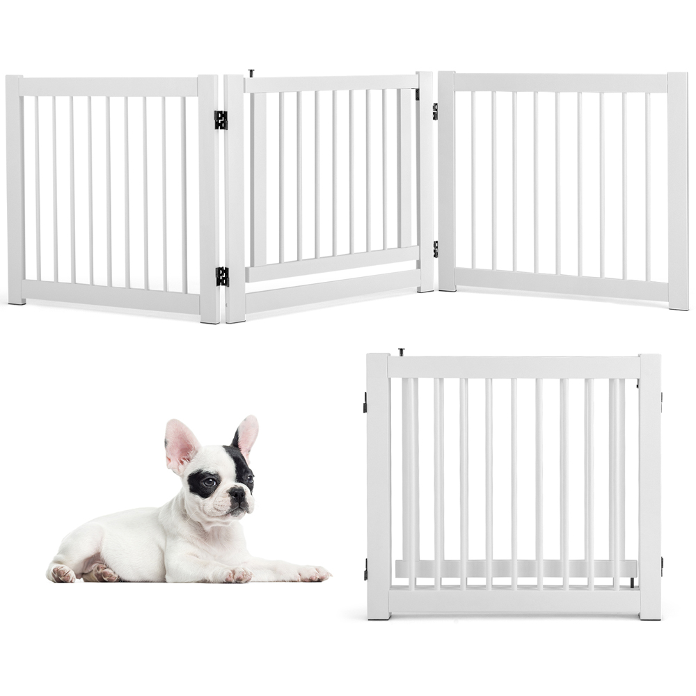 Costway 3 Panel Foldable Freestanding Pet Safety Gate with Lockable Door Image 3