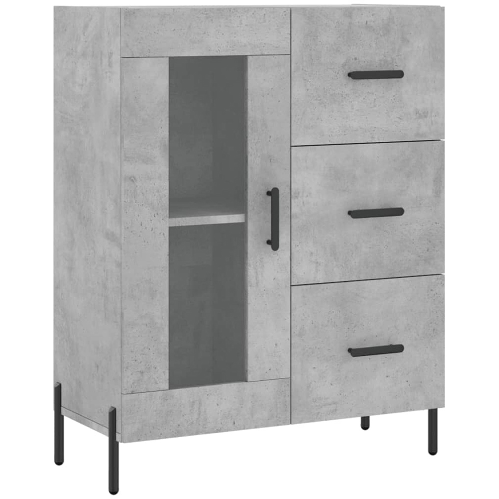 vidaXL Single Glass Door 3 Drawer Concrete Grey Wooden Sideboard Image 2
